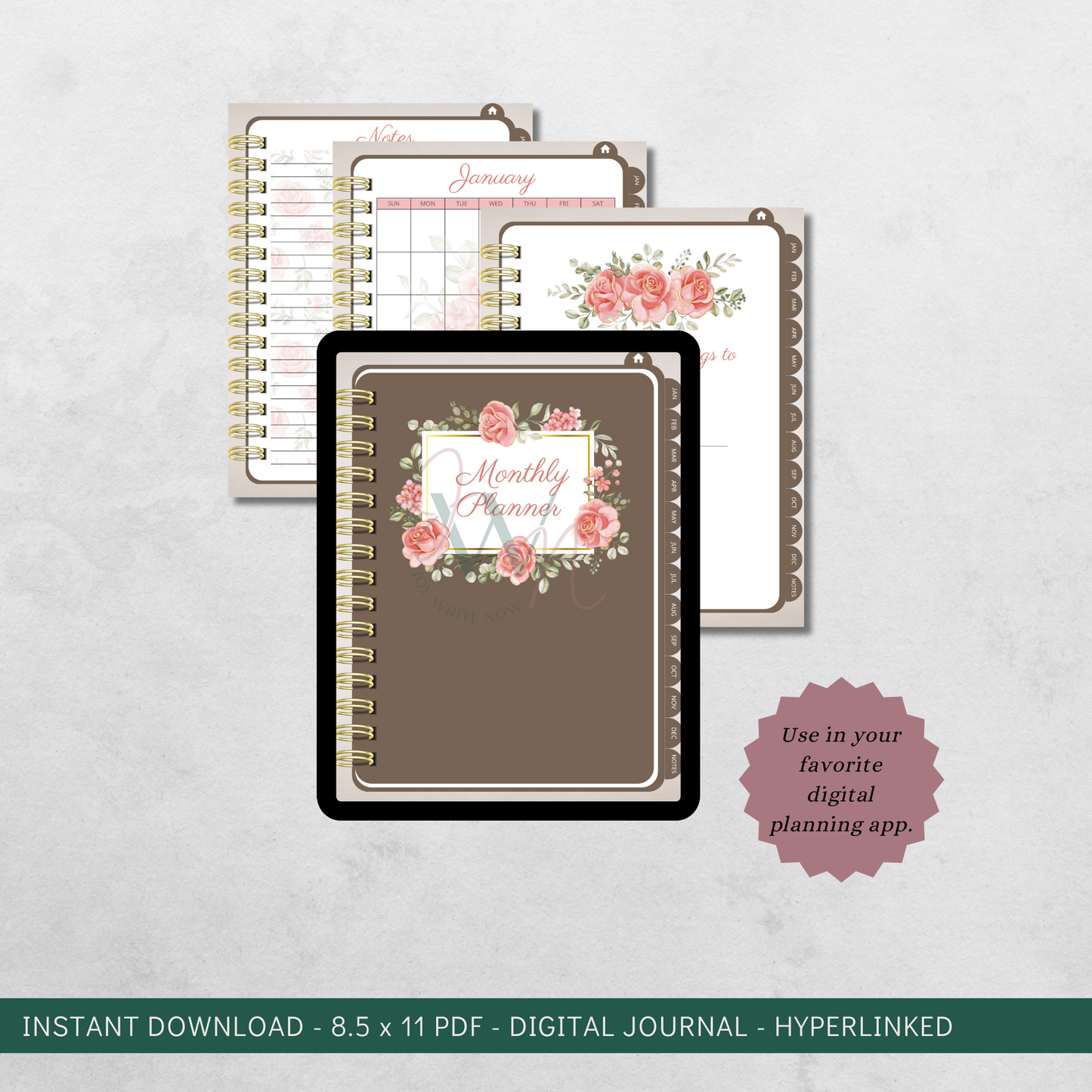 Rose Radiance Monthly Digital Planner